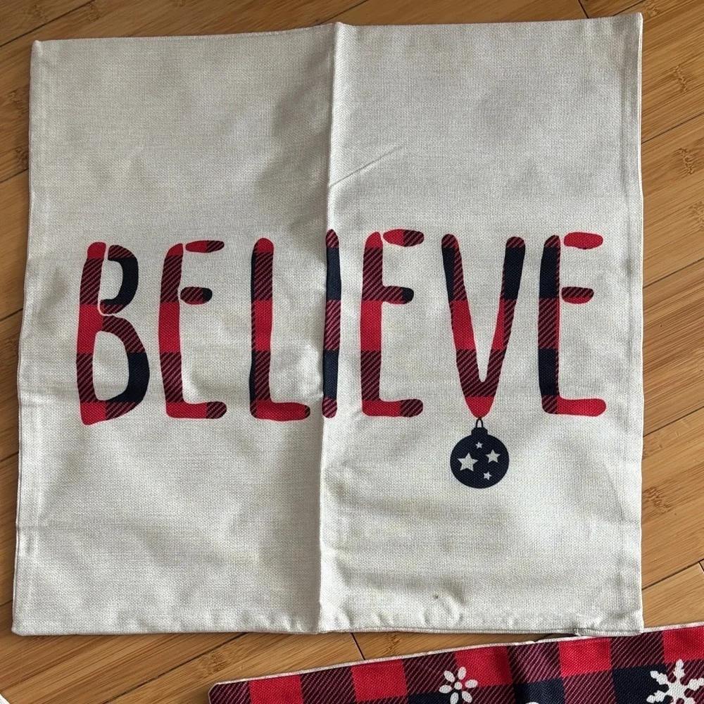 Festive Holiday Pillow Covers Set - Red and Black Plaid